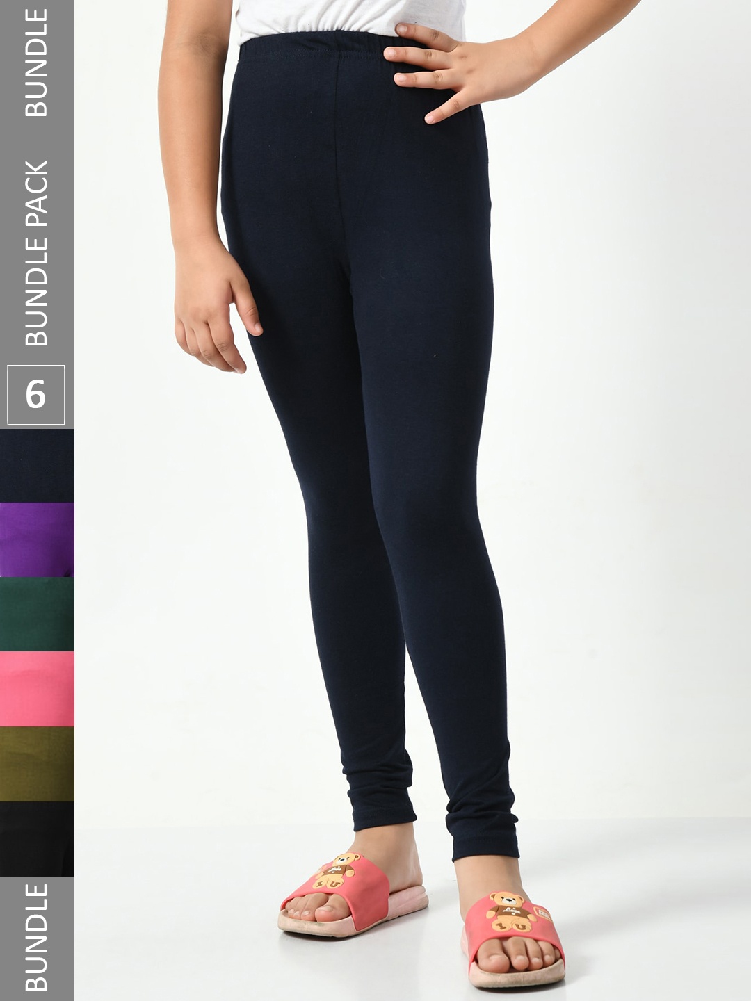 

BAESD Girls Pack Of 6 Churidar Length Leggings, Navy blue