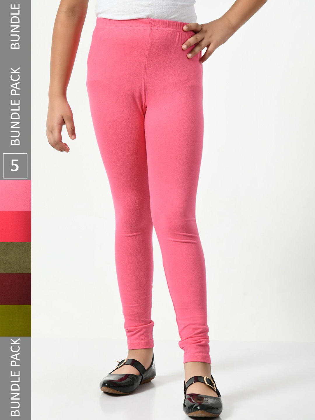 

BAESD Girls Pack Of 5 Churidar-Length Leggings, Pink