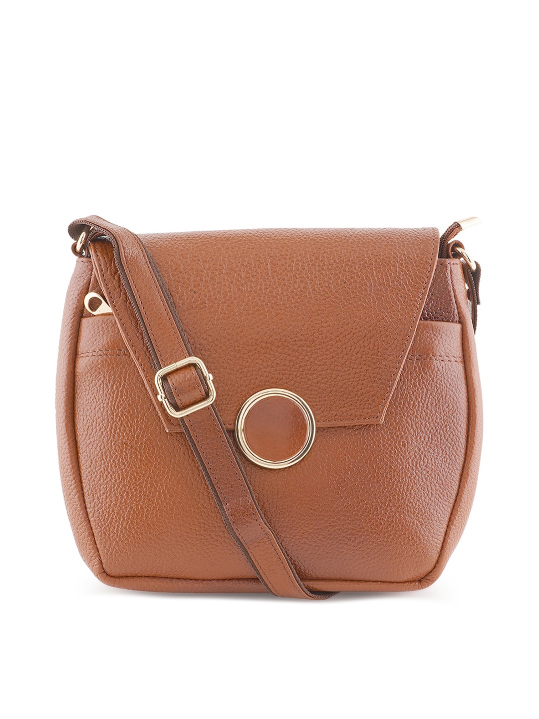 

Style Shoes Textured Leather Structured Sling Bag, Tan