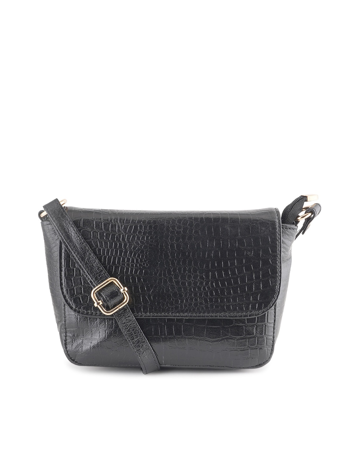 

Style Shoes Textured Leather Structured Sling Bag, Black