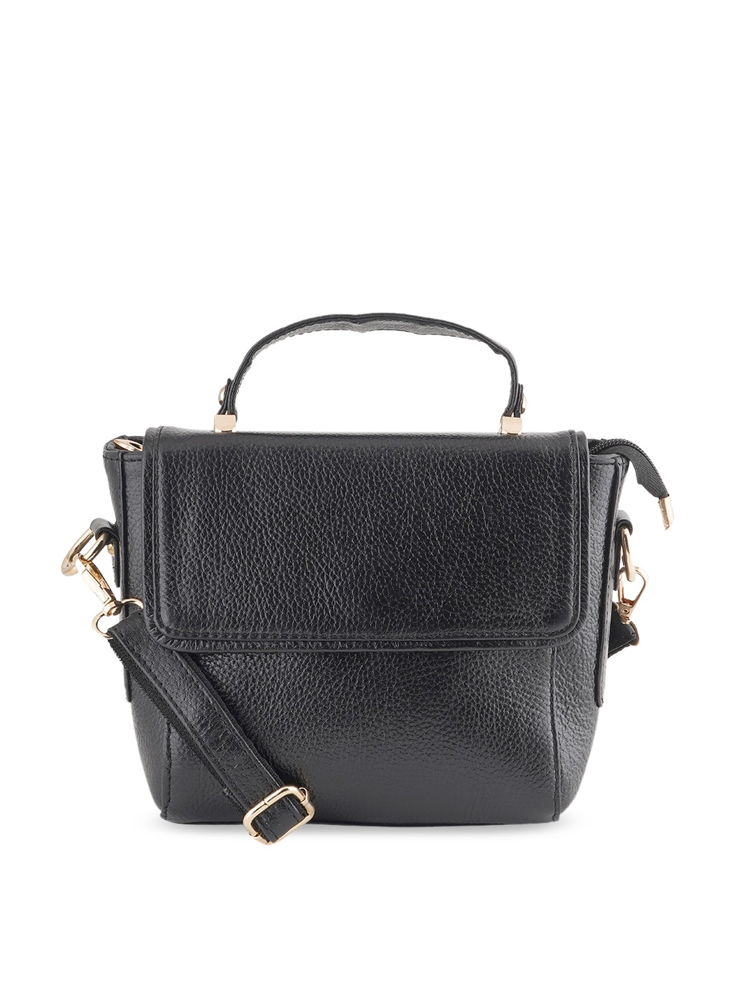 

Style Shoes Textured Leather Structured Satchel Bag, Black