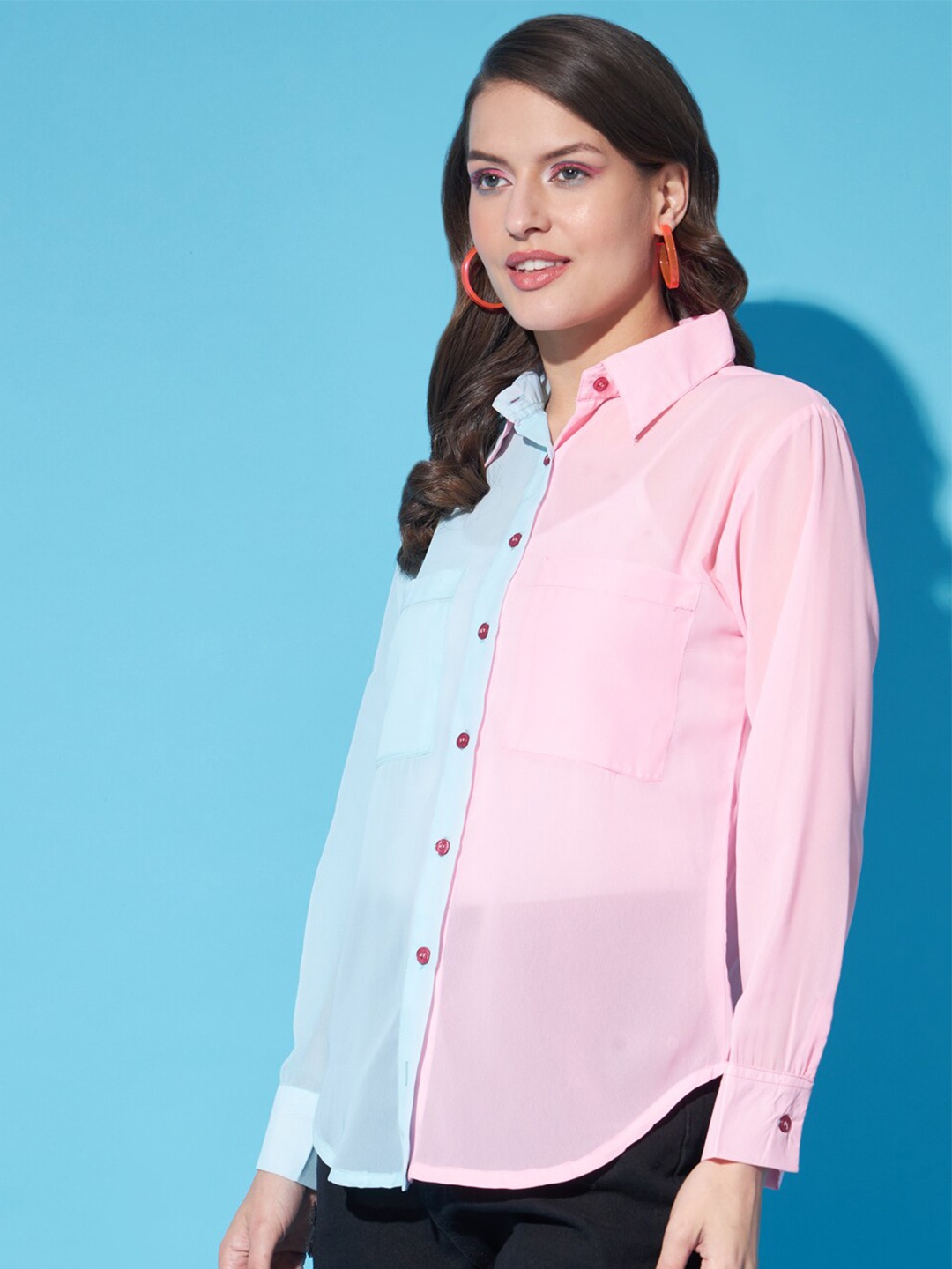 

Funday Fashion Shirt Collar Opaque Casual Shirt, Blue