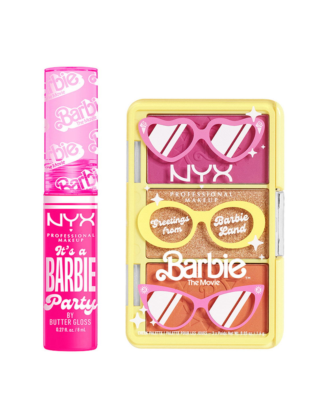 

NYX PROFESSIONAL MAKEUP Set of Barbie On The Go Cheek Palette & Barbie Butter Lip Gloss, Pink
