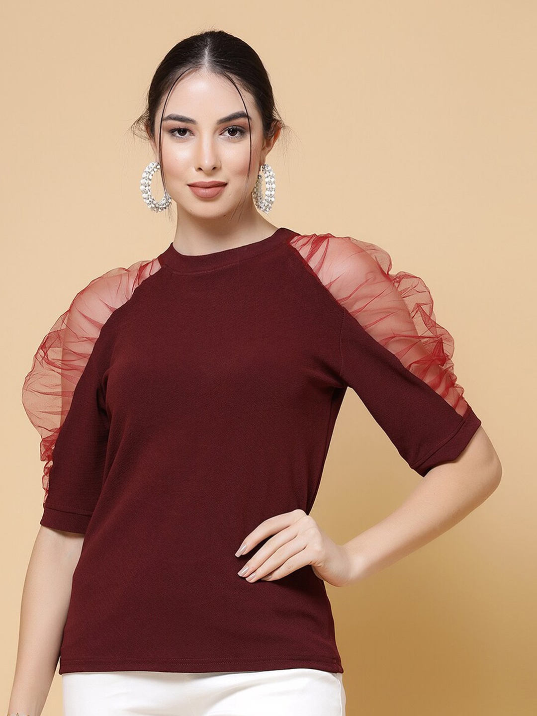 

MISS AYSE Power Shoulders Top, Maroon