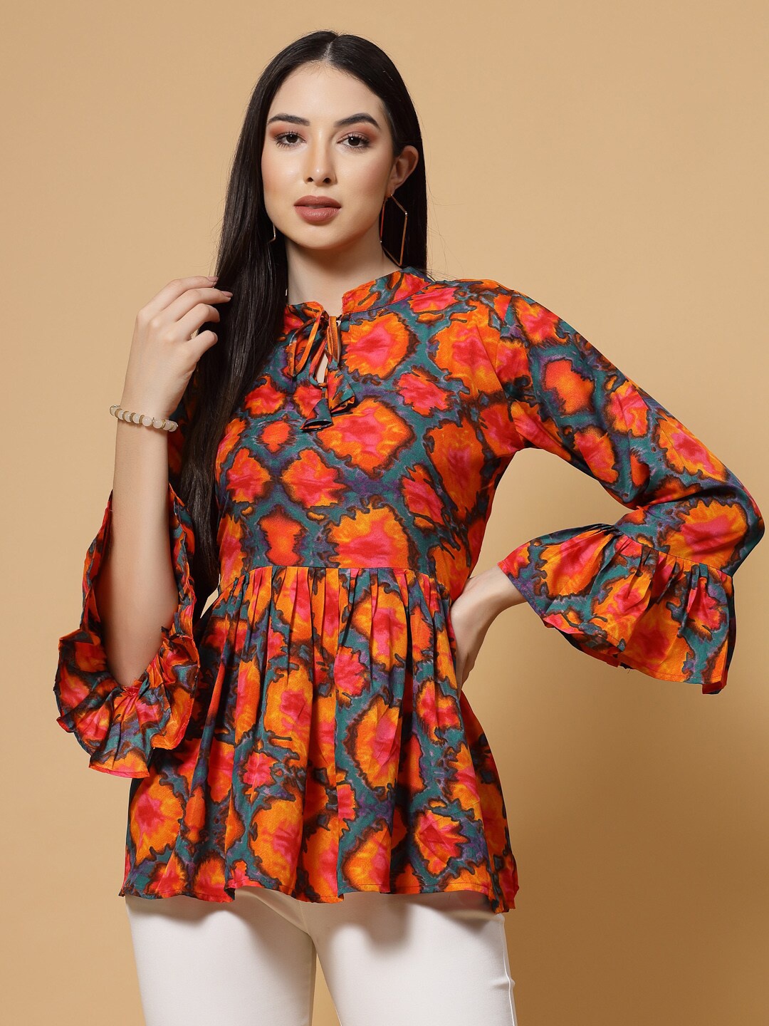 

MISS AYSE Floral Print Bell Sleeve Peplum Top, Multi