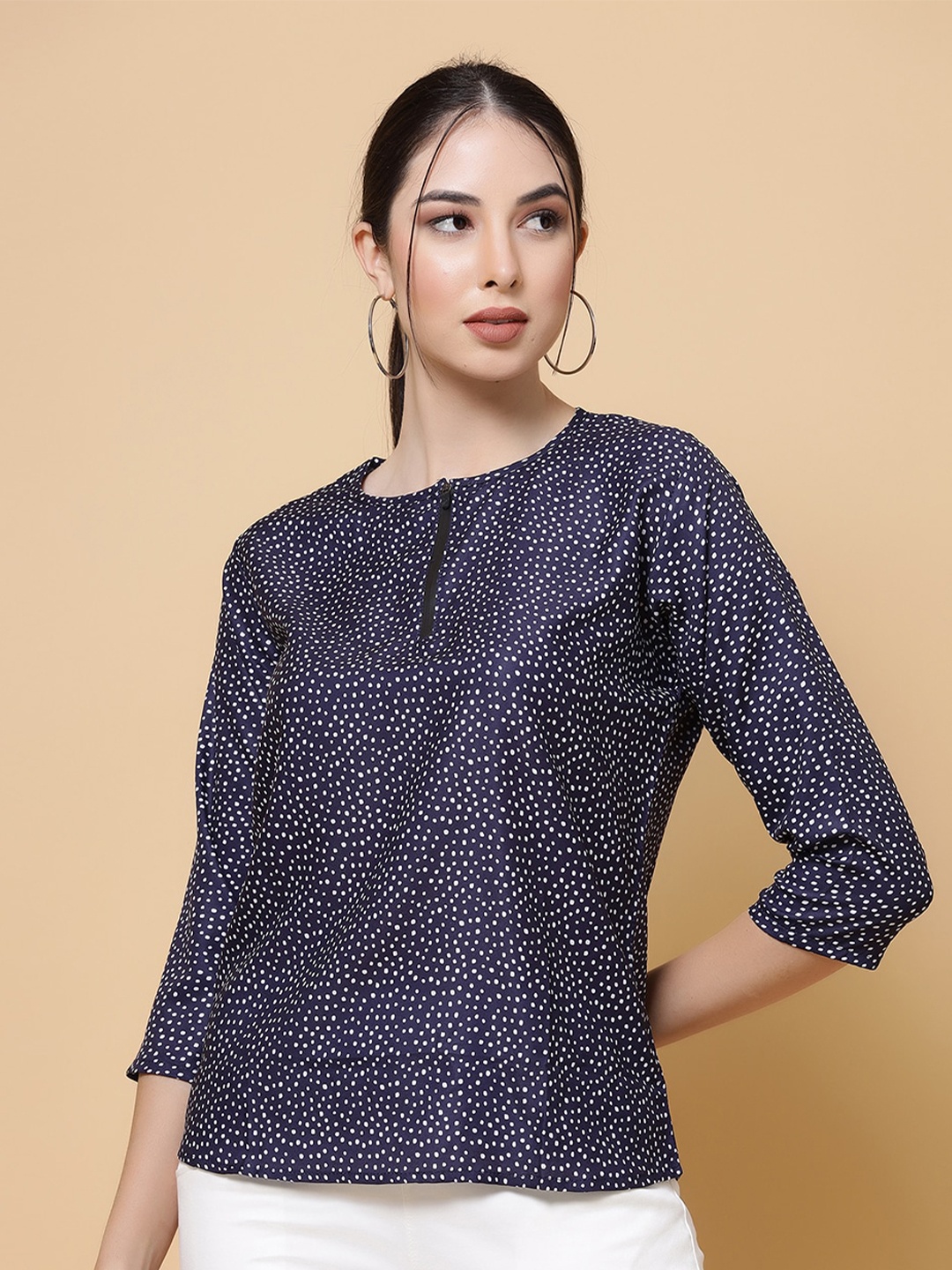 

MISS AYSE Geometric Print Top, Navy blue
