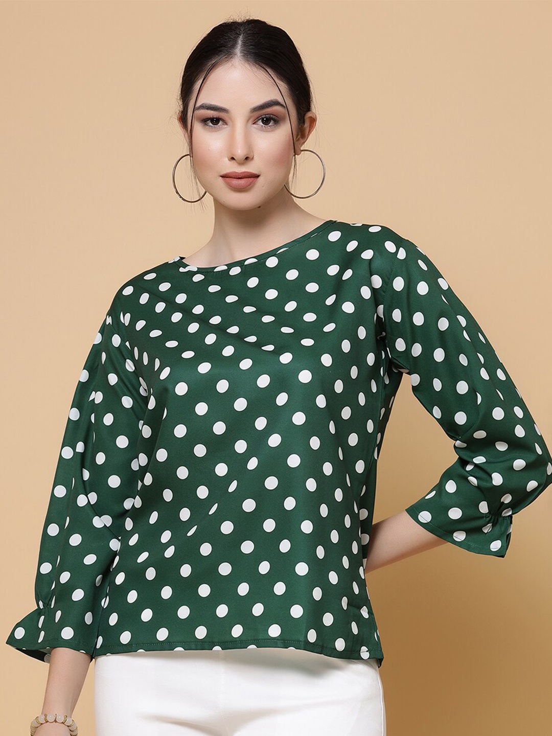 

MISS AYSE Polka Dot Print Top, Green