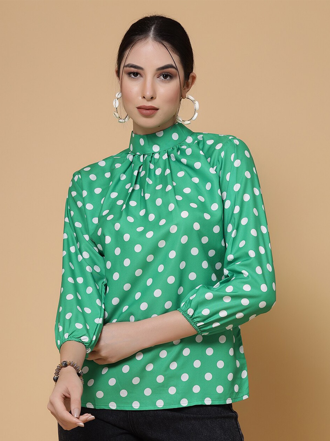 

MISS AYSE Polka Dot Print Top, Green