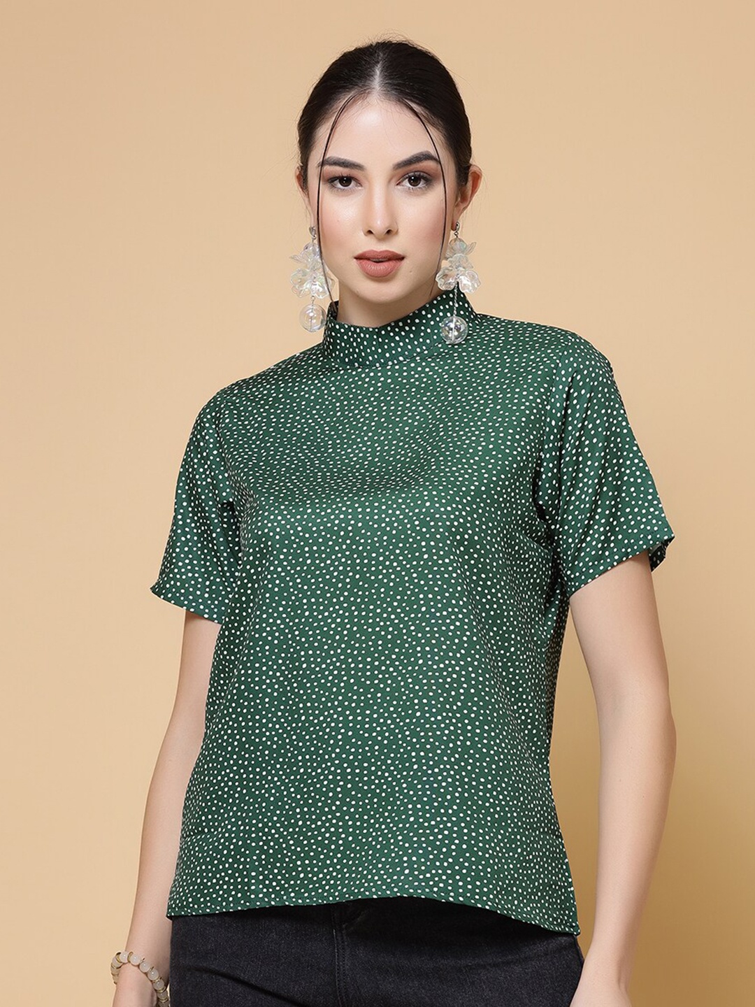 

MISS AYSE High Neck Crepe Top, Green