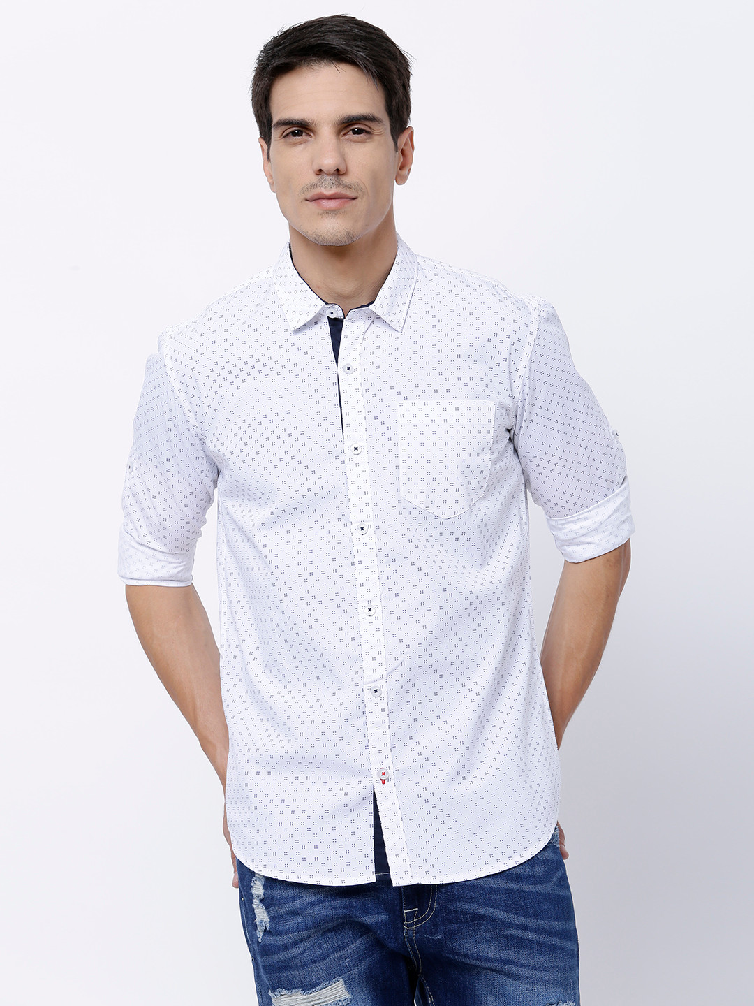 

HIGHLANDER Men White Slim Fit Printed Casual Shirt
