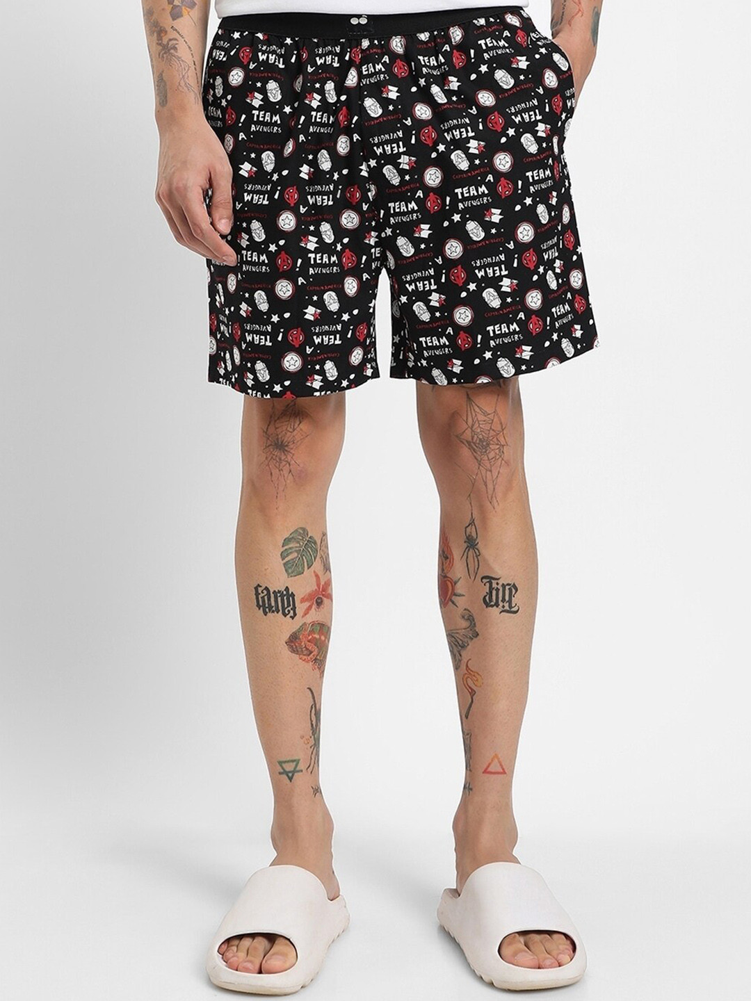 

Bewakoof Plus x OFFICIAL MARVEL MERCHANDISE Men Avengers Printed Pure Cotton Boxers, Black