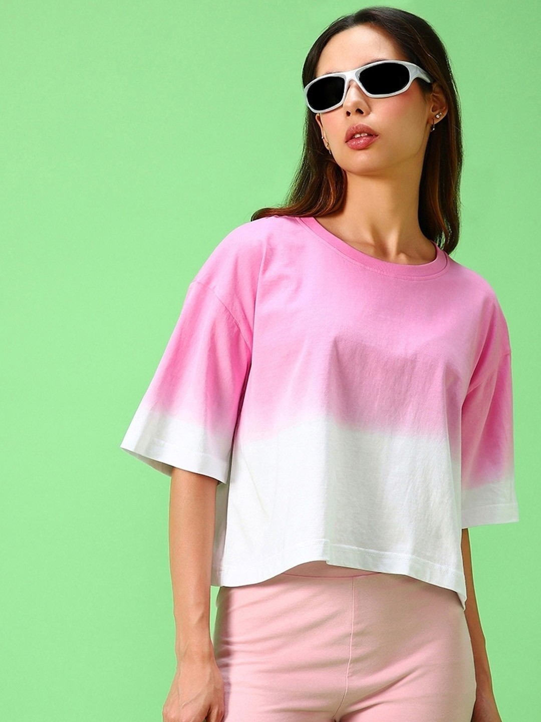 

Bewakoof White Tie and Dye Round Neck Drop-Shoulder Cotton Oversized T-shirt