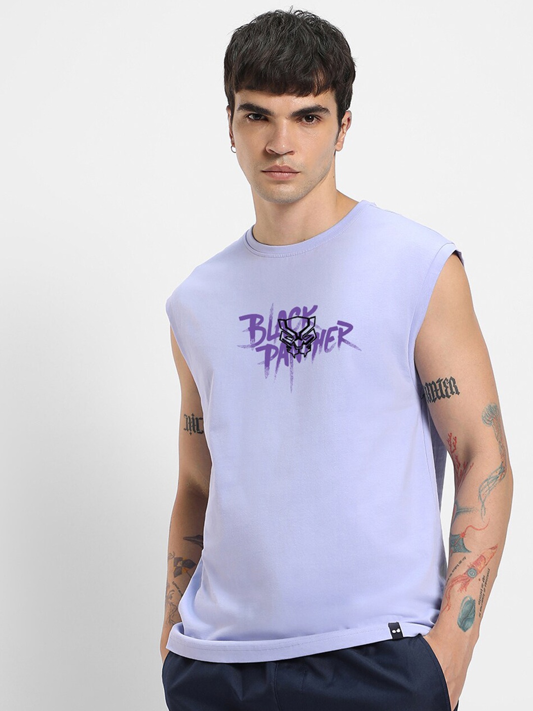 

Bewakoof X Official Black Panther Printed Pure-Cotton Innerwear Vest, Blue