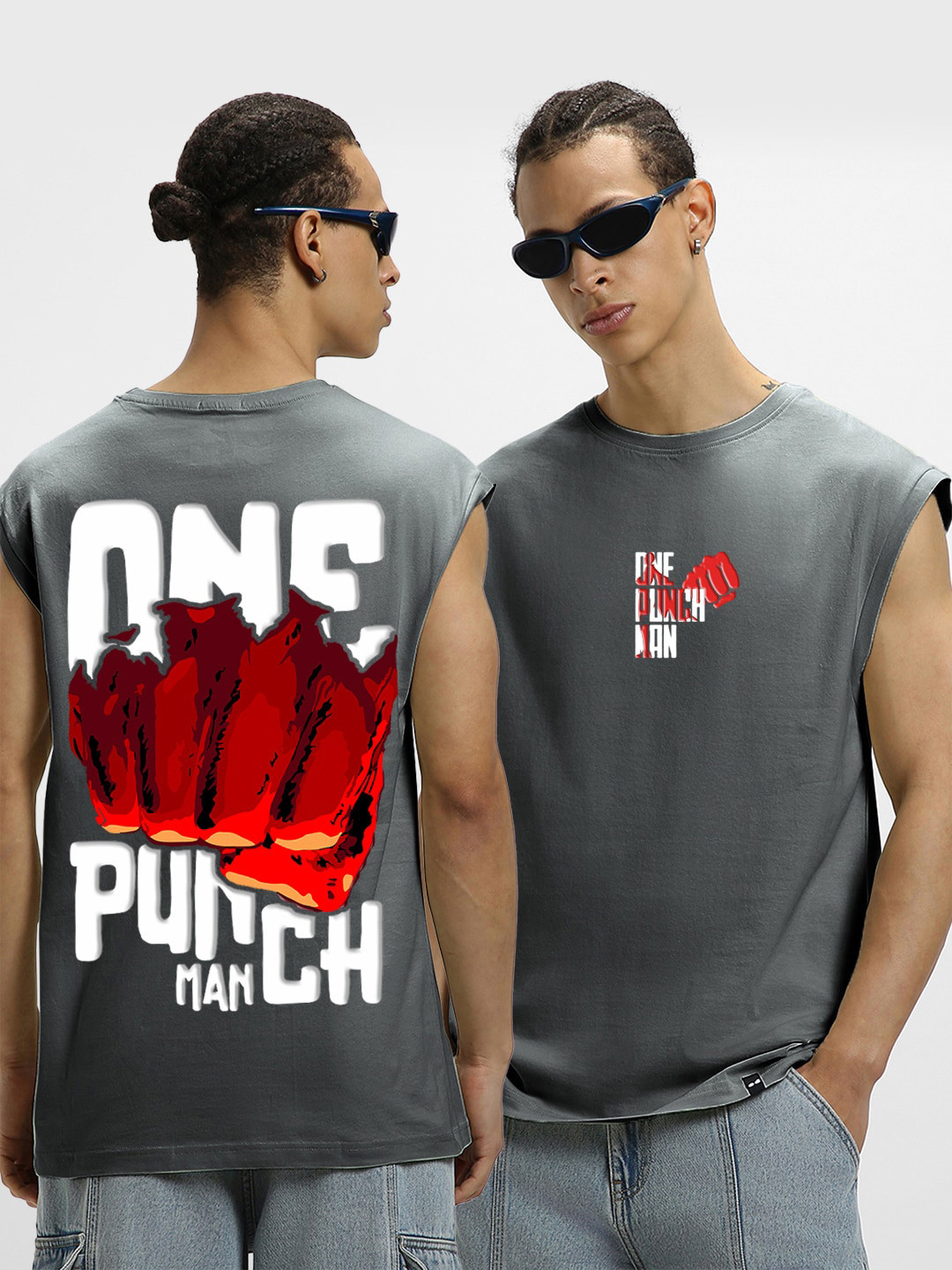 

Bewakoof Graphic Printed Sleeveless Cotton T-Shirt, Grey