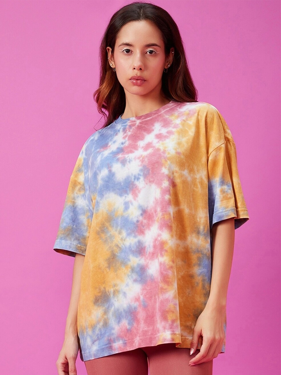 

Bewakoof Plus Plus Size Tie & Dye Dyed Pure Cotton T-shirt, White
