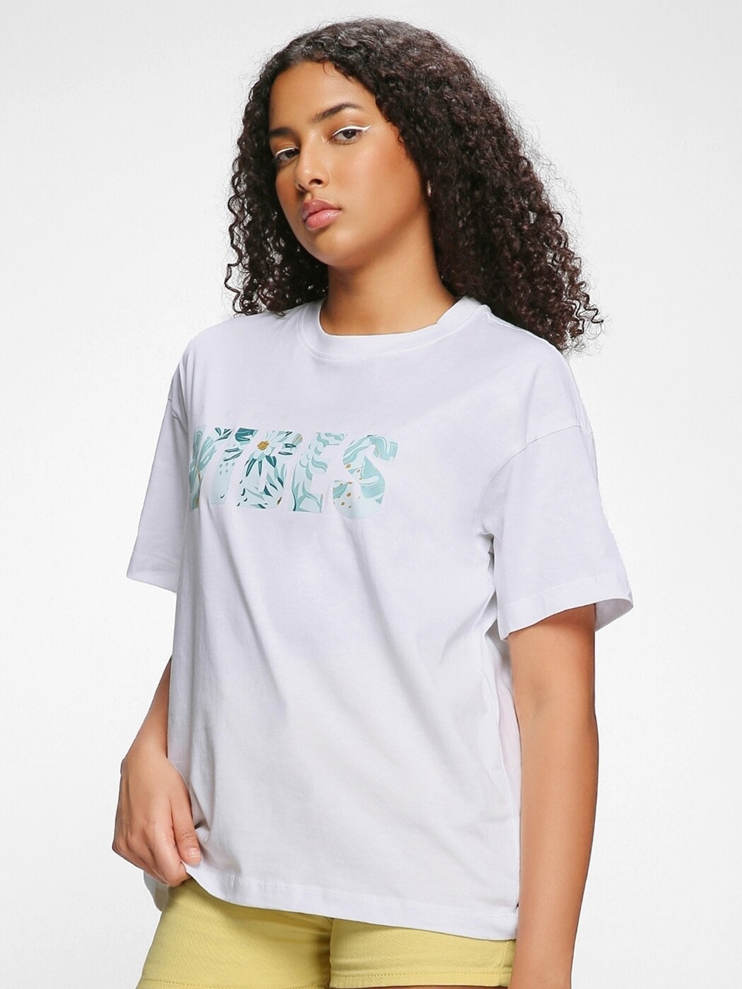 

Bewakoof White Typography Printed Pure Cotton Oversized T-shirt