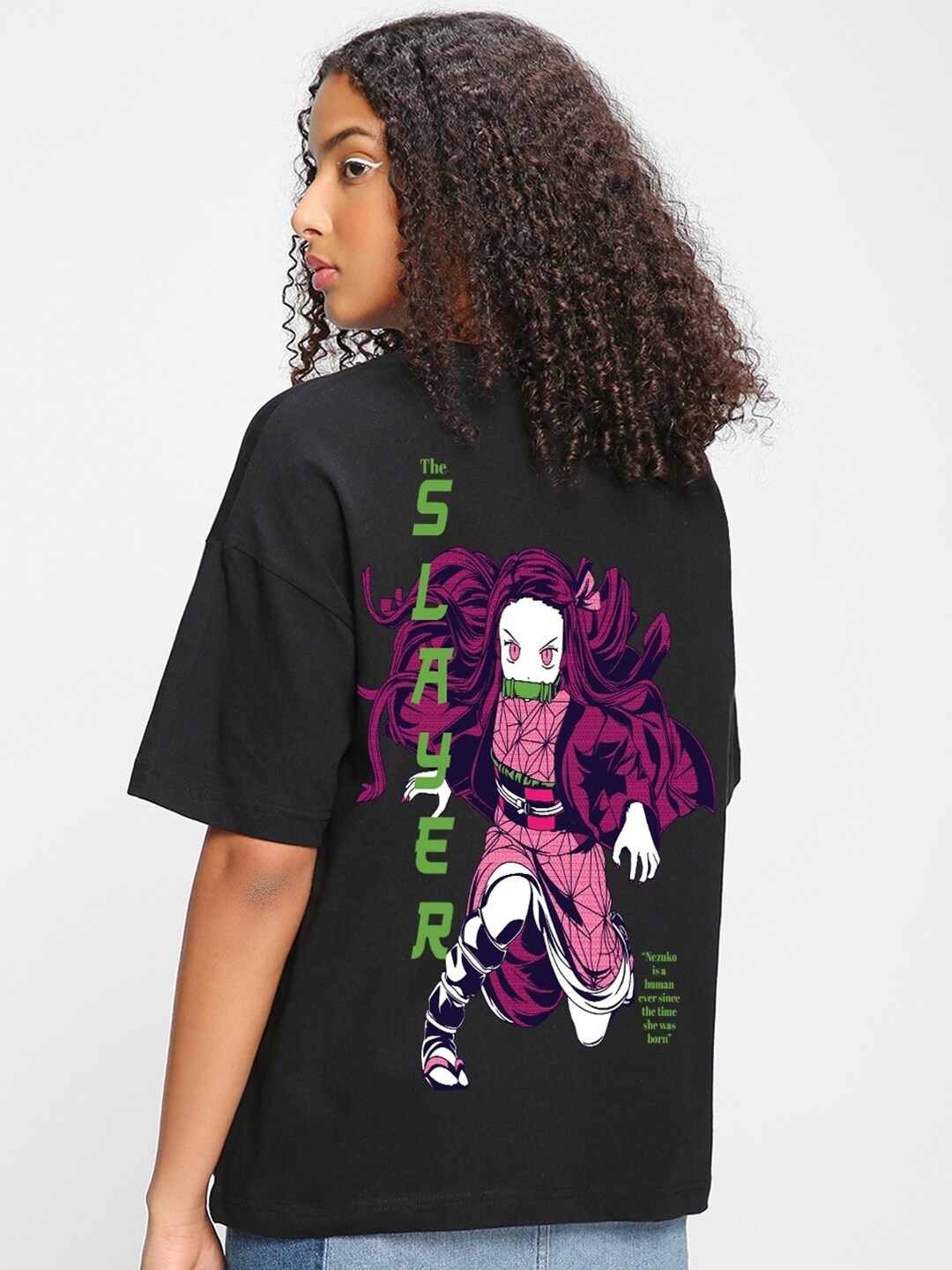 

Bewakoof Nezuko Kamado Graphic Printed Oversized T-shirt, Black