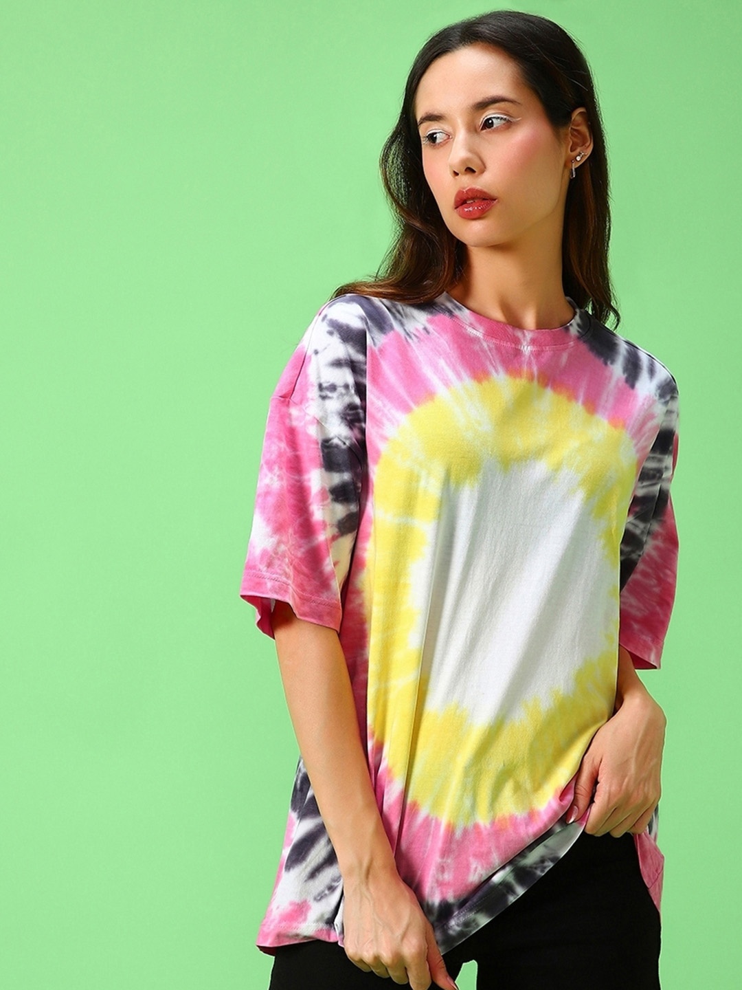 

Bewakoof Tie & Dye Oversized Pure Cotton T-shirt, White