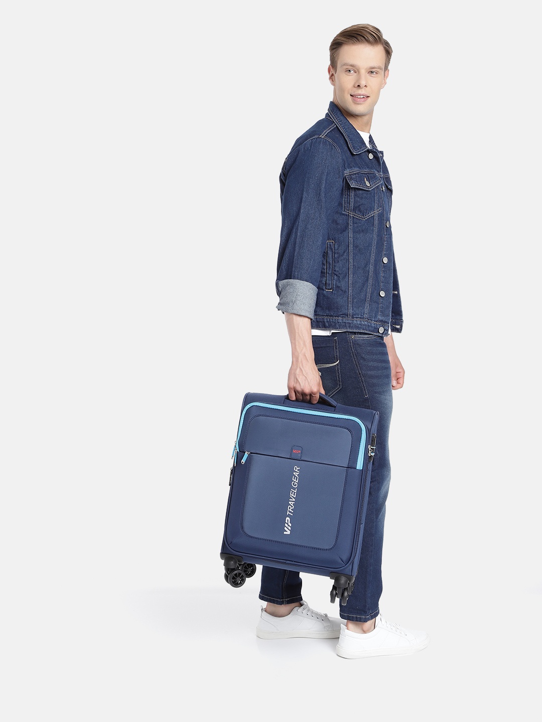

VIP SUPREMA 8W Minimal Brand Logo Printed Soft-Sided Cabin Trolley Suitcase, Blue