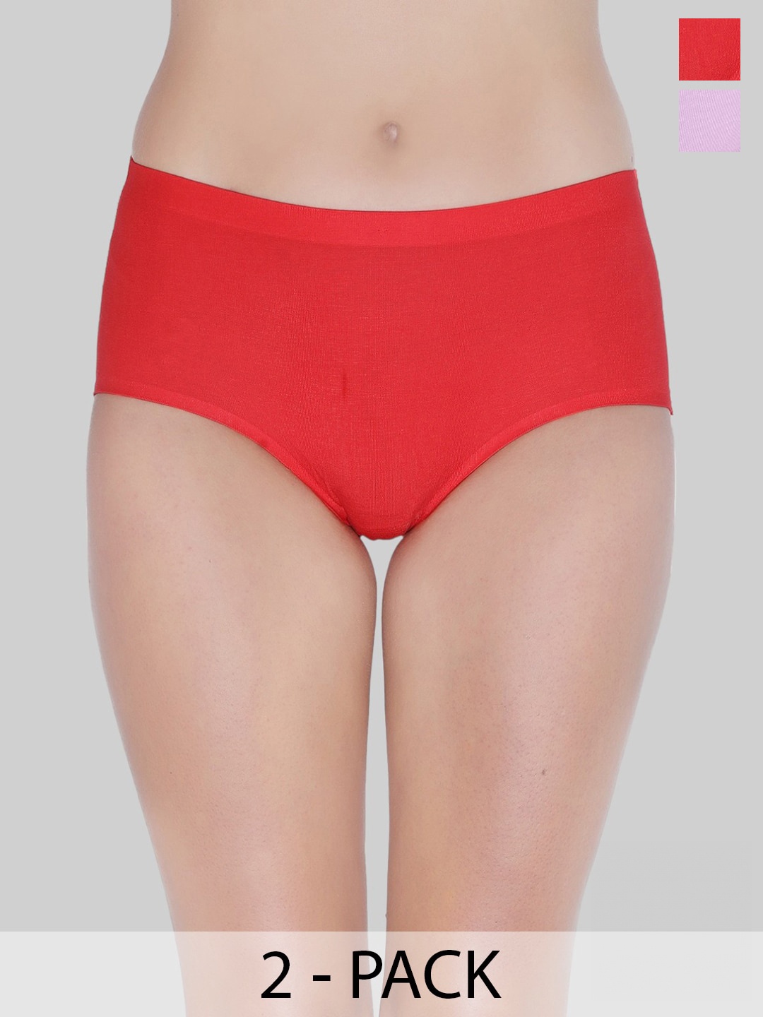 

PLUMBURY Pack Of 2 Cotton Anti-Microbial Seamless Hipster Briefs, Red