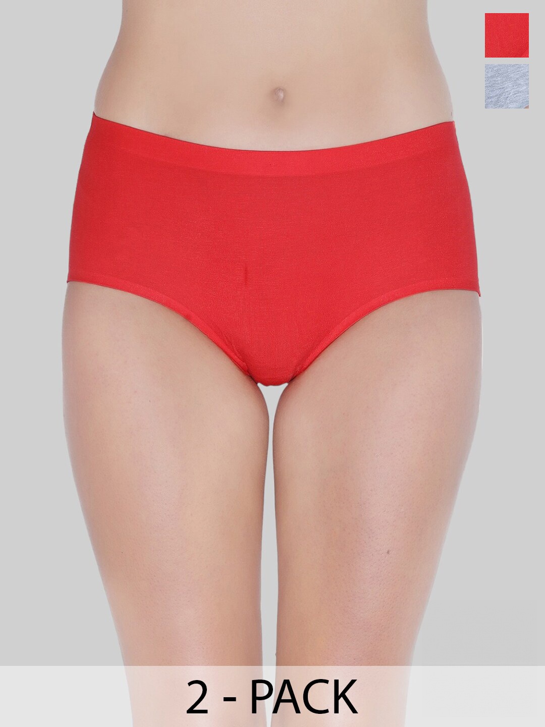 

PLUMBURY Pack Of 2 Cotton Seamless Hipster Briefs, Red