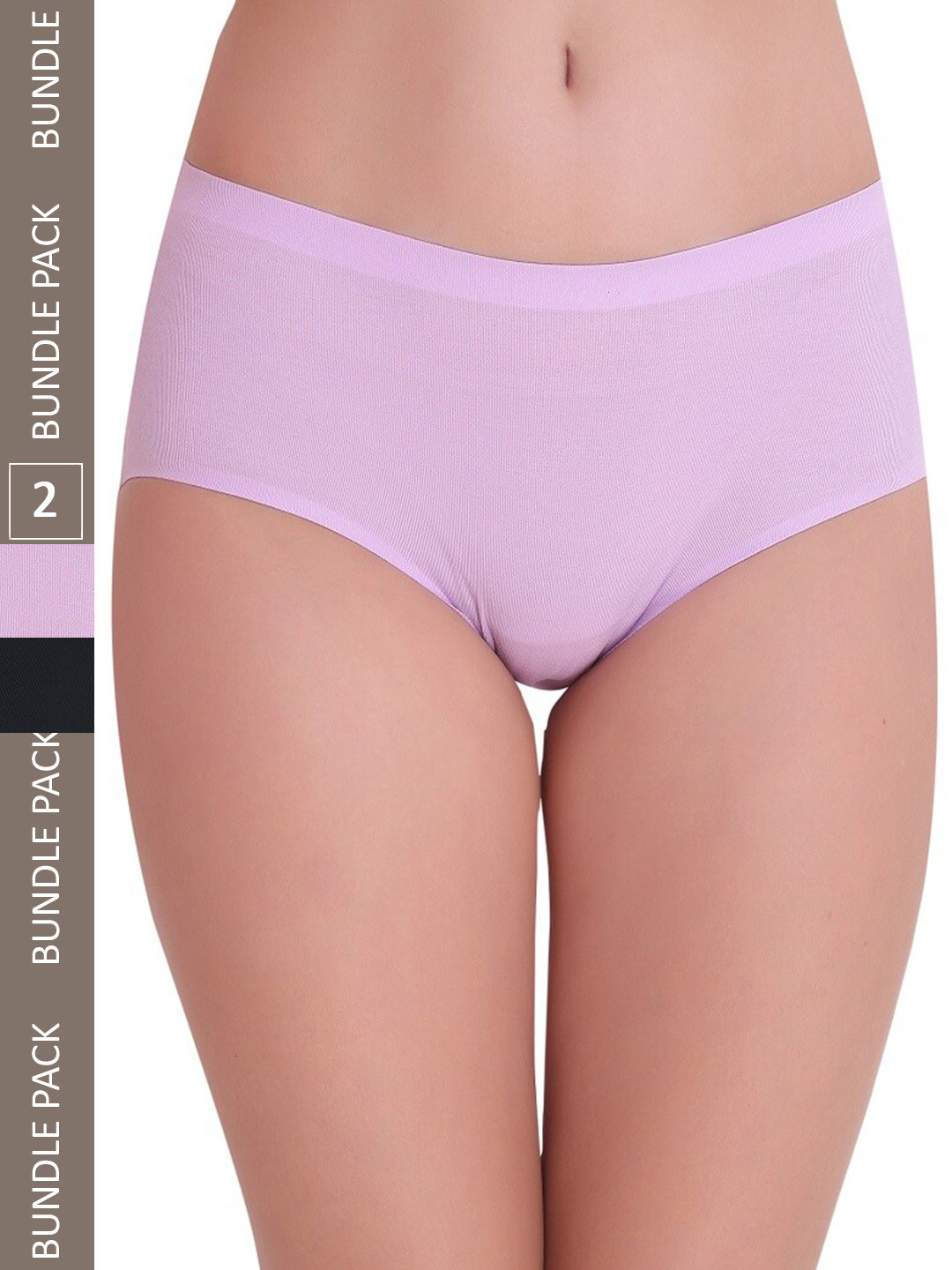 

PLUMBURY Pack Of 2 Cotton Anti-Microbial Seamless Hipster Briefs, Black