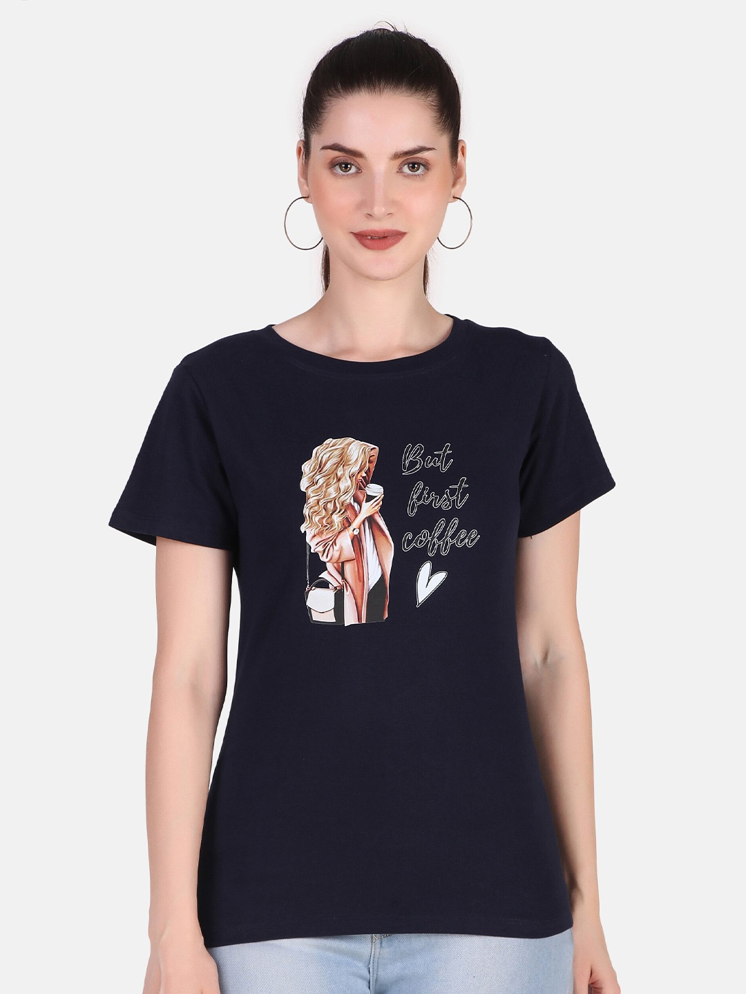 

Jollify Conversational Printed Pure Cotton T-shirt, Navy blue