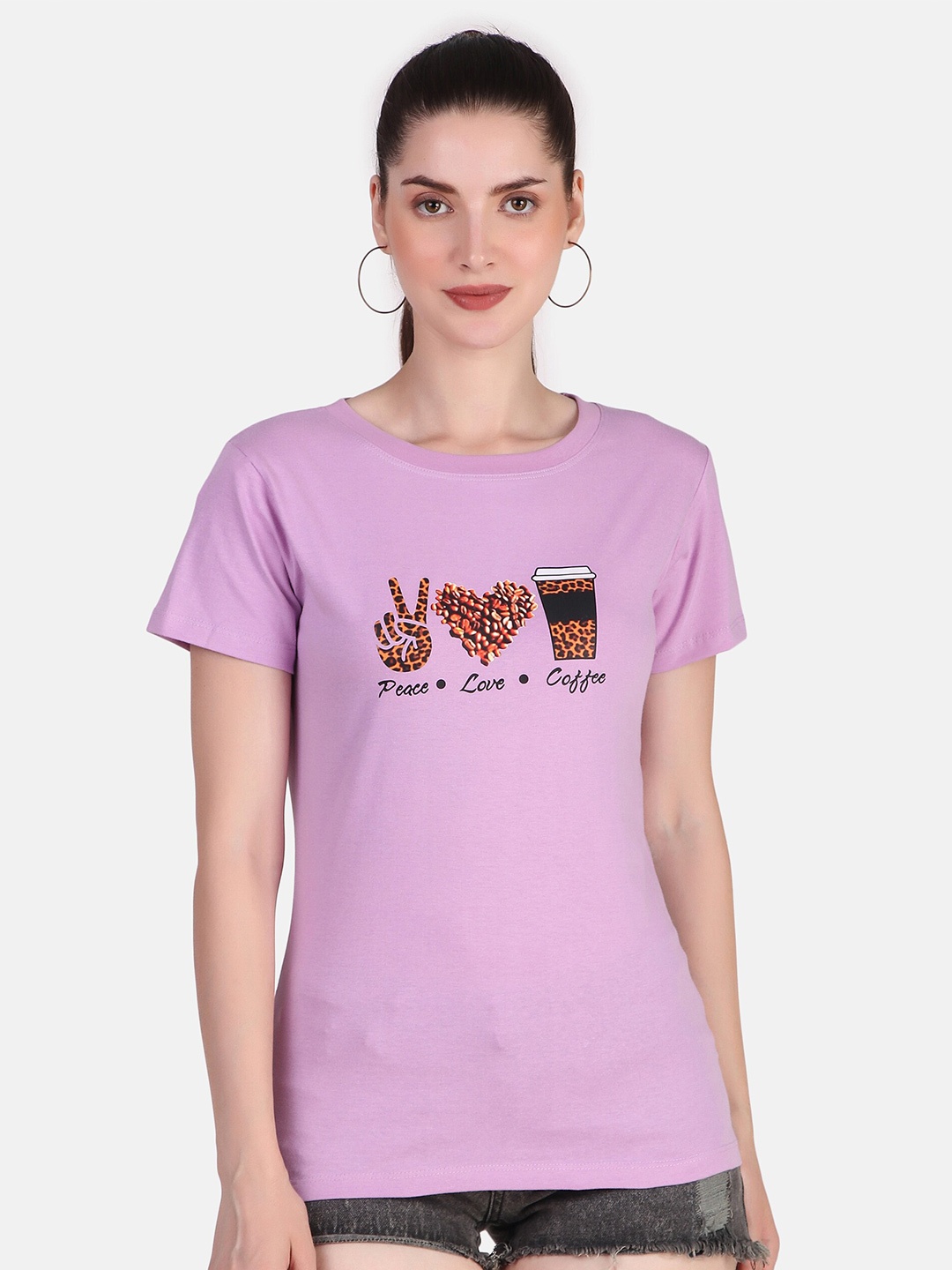 

Jollify Conversational Printed Pure Cotton T-shirt, Lavender