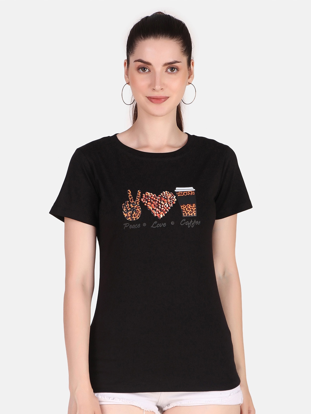 

Jollify Graphic Printed Round Neck Pure Cotton Regular T-shirt, Black