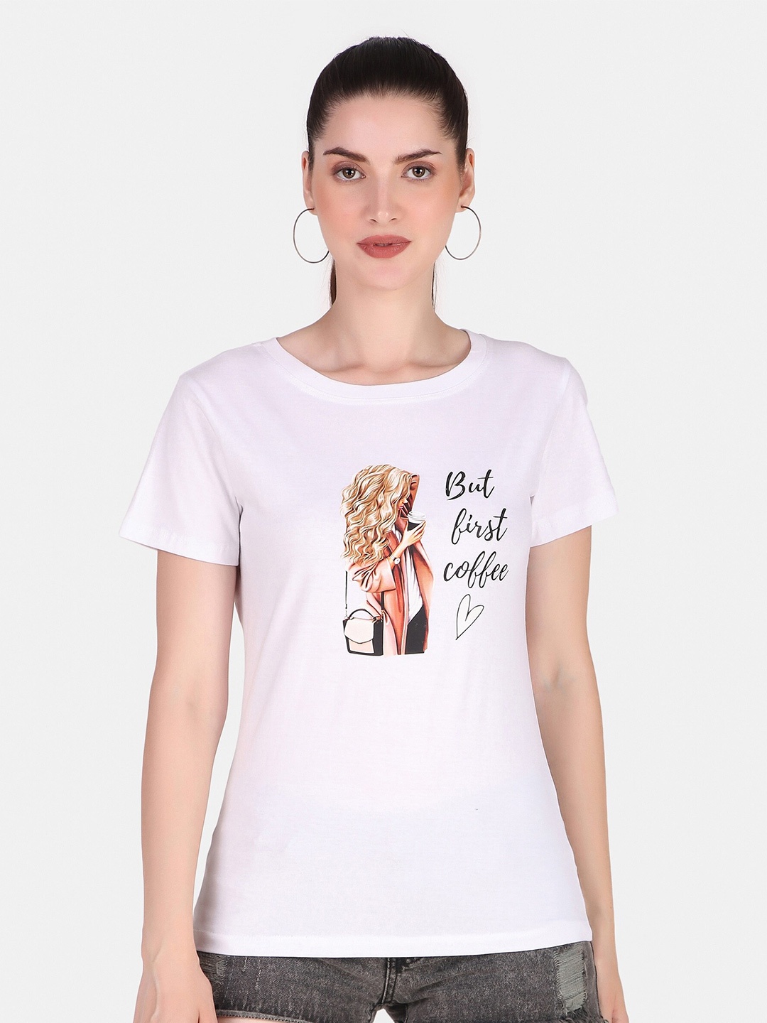 

Jollify Graphic Printed Round Neck Pure Cotton Regular T-shirt, White