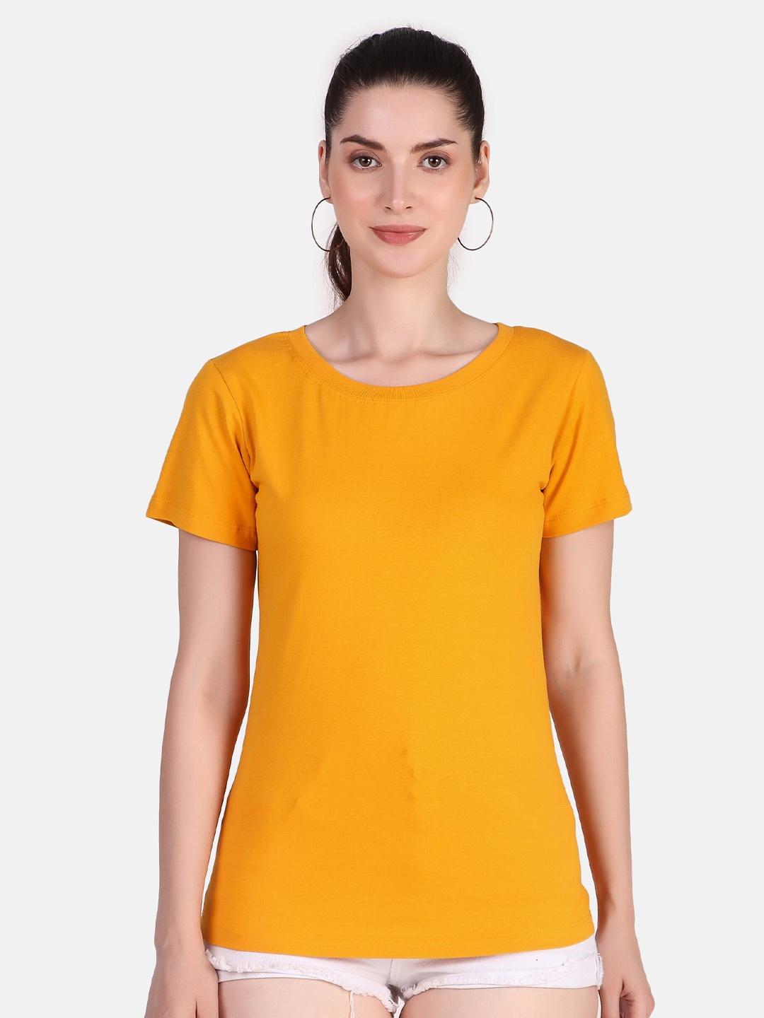 

Jollify Round Neck Pure Cotton Regular T-shirt, Mustard