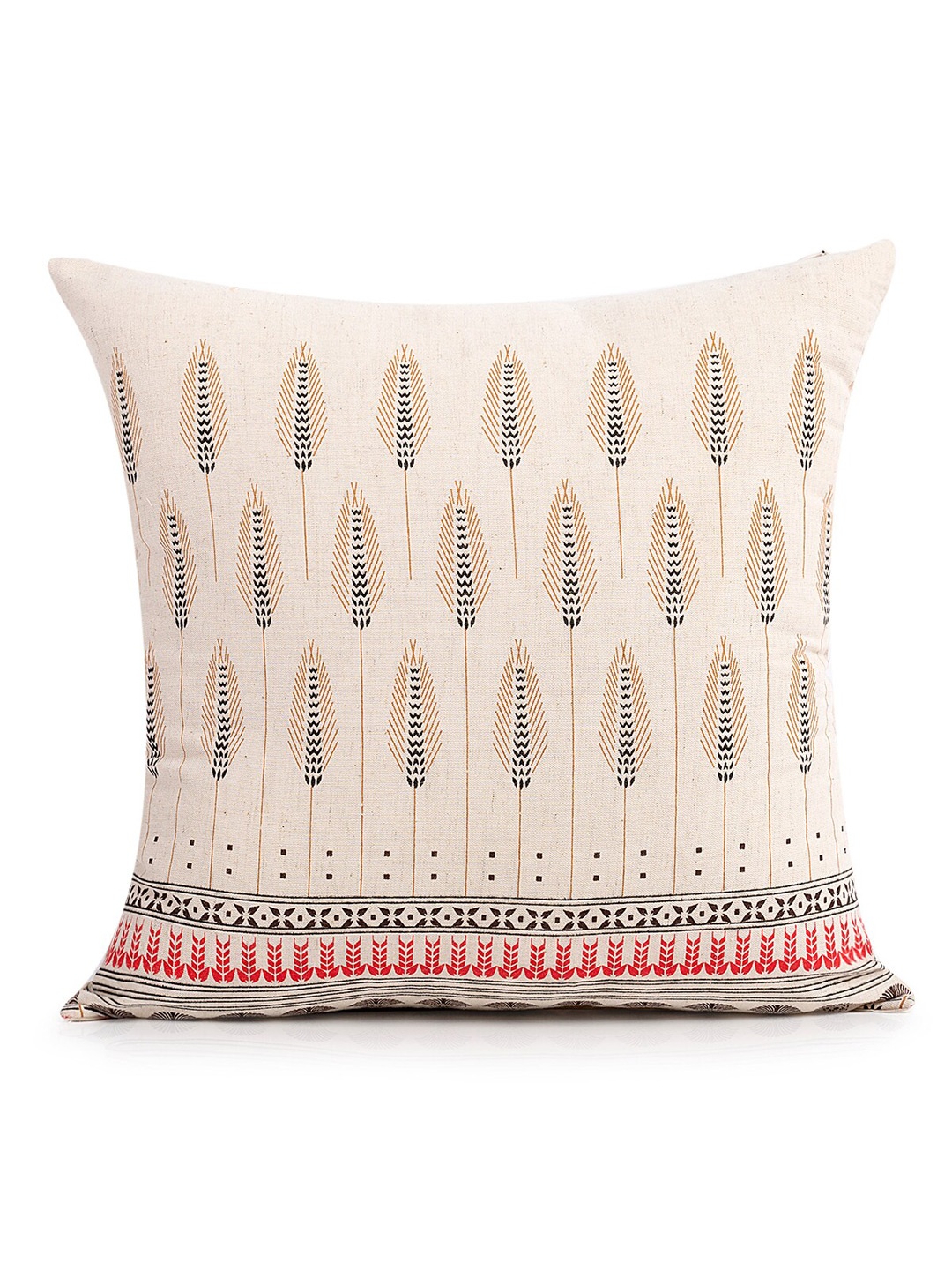 

ANWYN Beige & Black Ethnic Motifs Square Cushion Cover