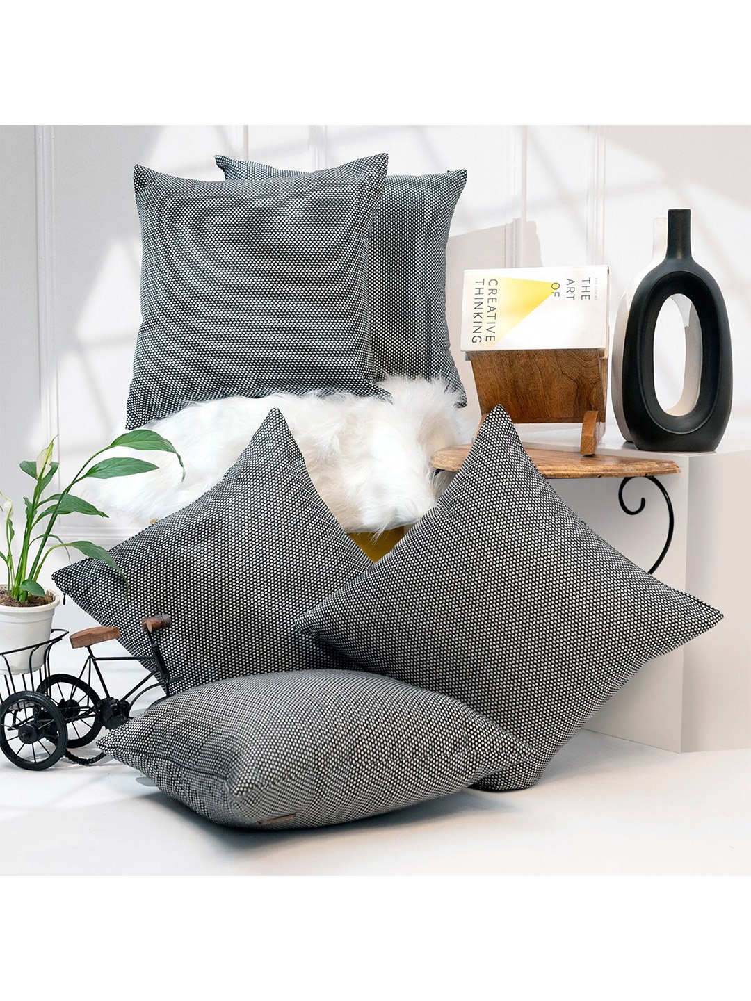 

ANWYN Black & White 5 Pieces Pure Cotton Square Cushion Covers