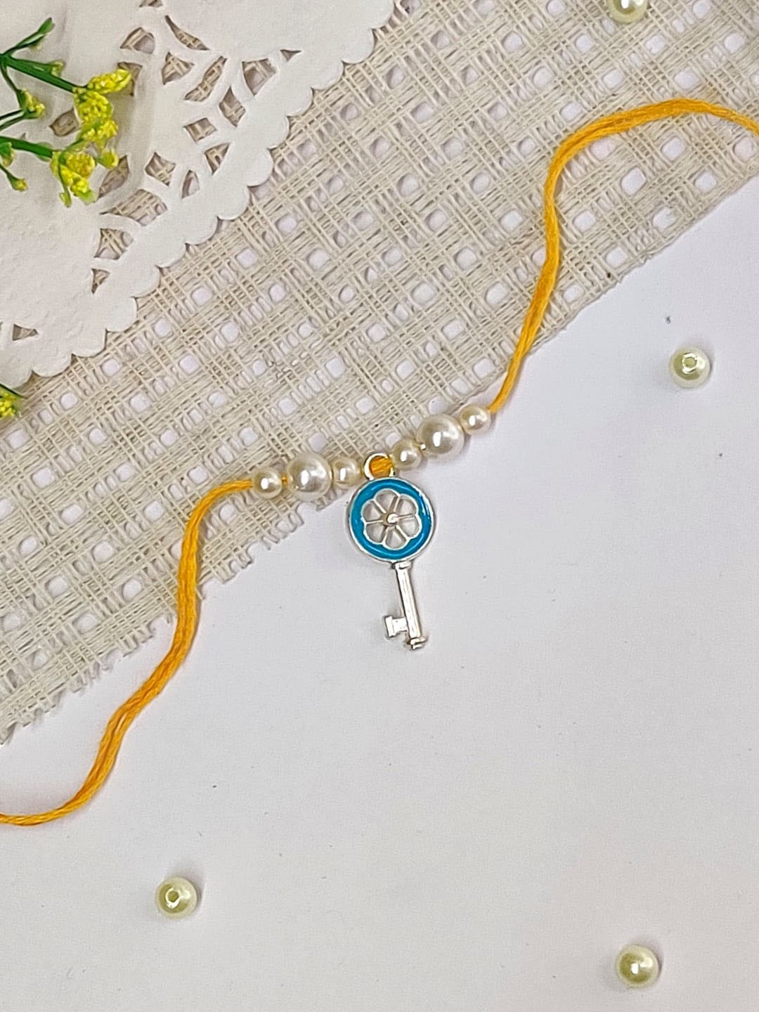 

The Magic Wand Kids Key Charm & Beaded Thread Rakhi, Blue