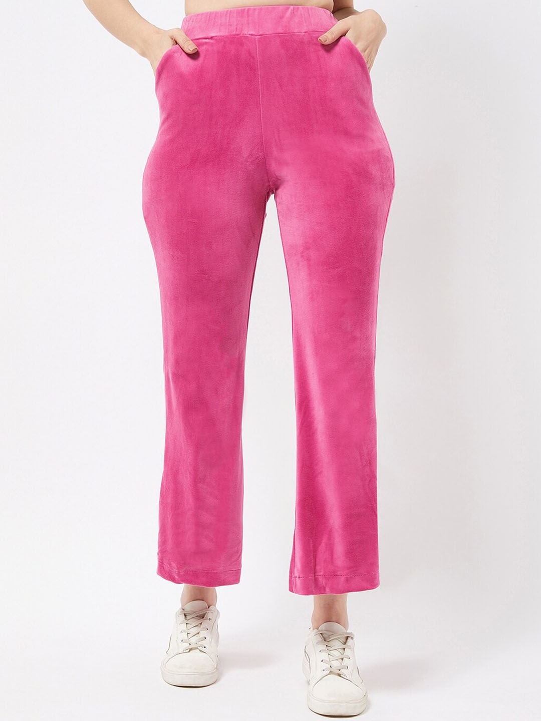 

COLOR CAPITAL Velvet Flared Hem Track Pant, Fuchsia