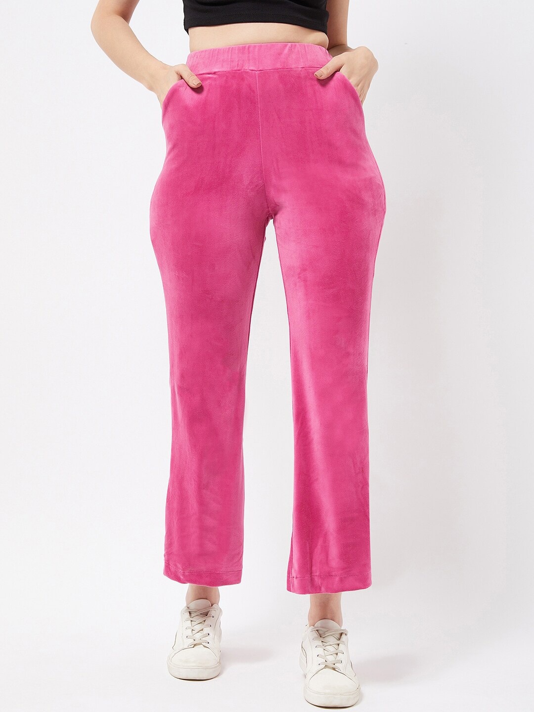 

COLOR CAPITAL Velvet Flared Hem Track Pant, Fuchsia