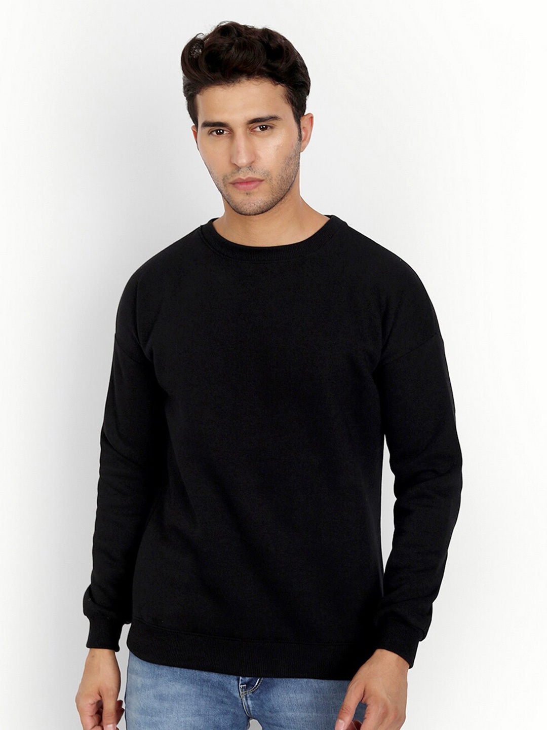 

COLOR CAPITAL Oversized Drop Shoulder Pullover Cotton Sweatshirt, Black