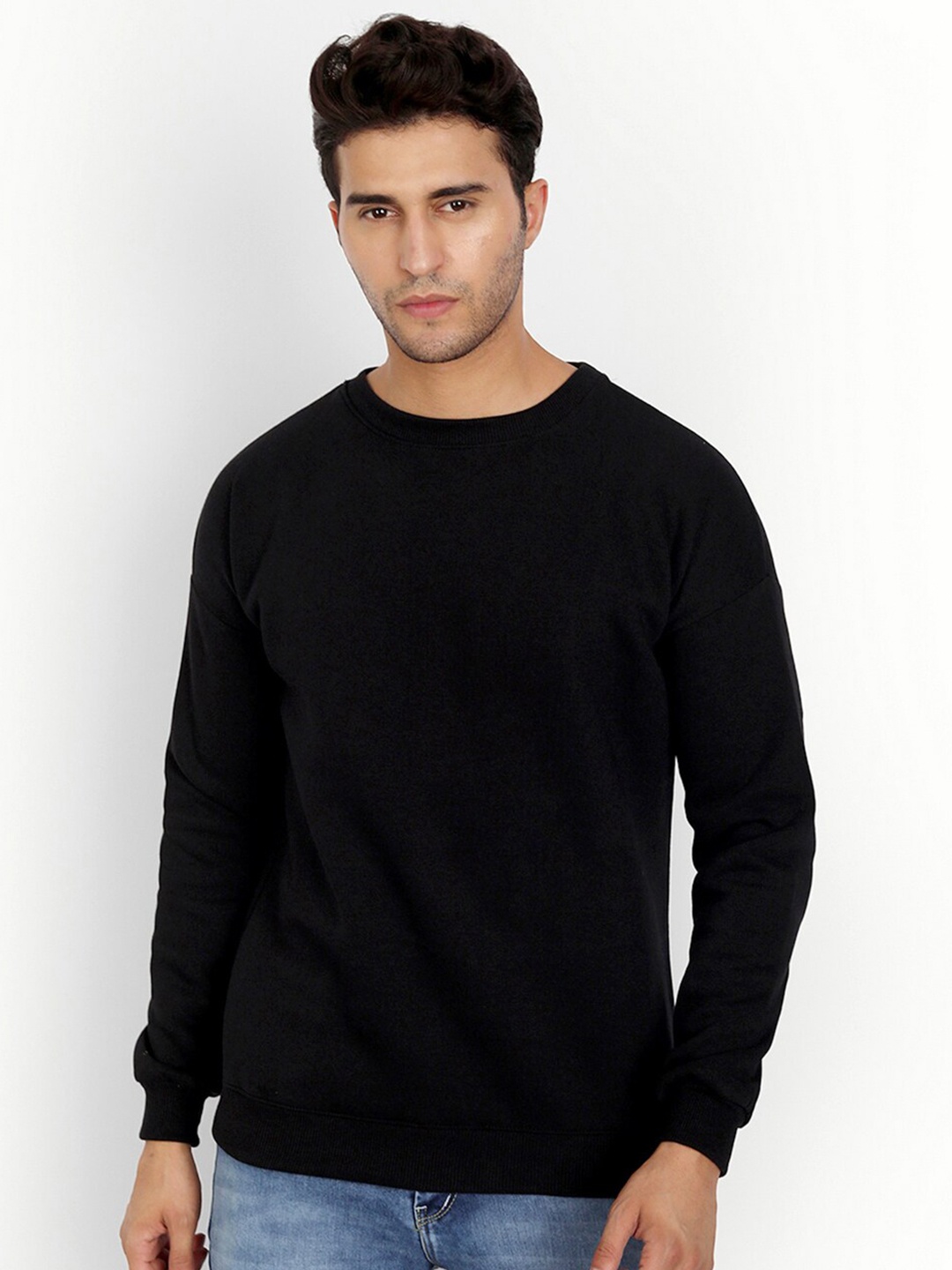 

COLOR CAPITAL Oversized Drop Shoulder Pullover Cotton Sweatshirt, Black