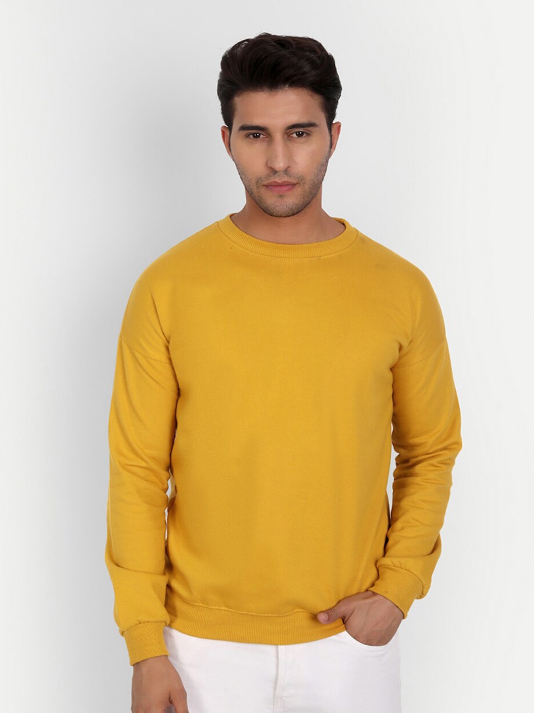 

COLOR CAPITAL Oversized Drop Shoulder Pullover Cotton Sweatshirt, Mustard