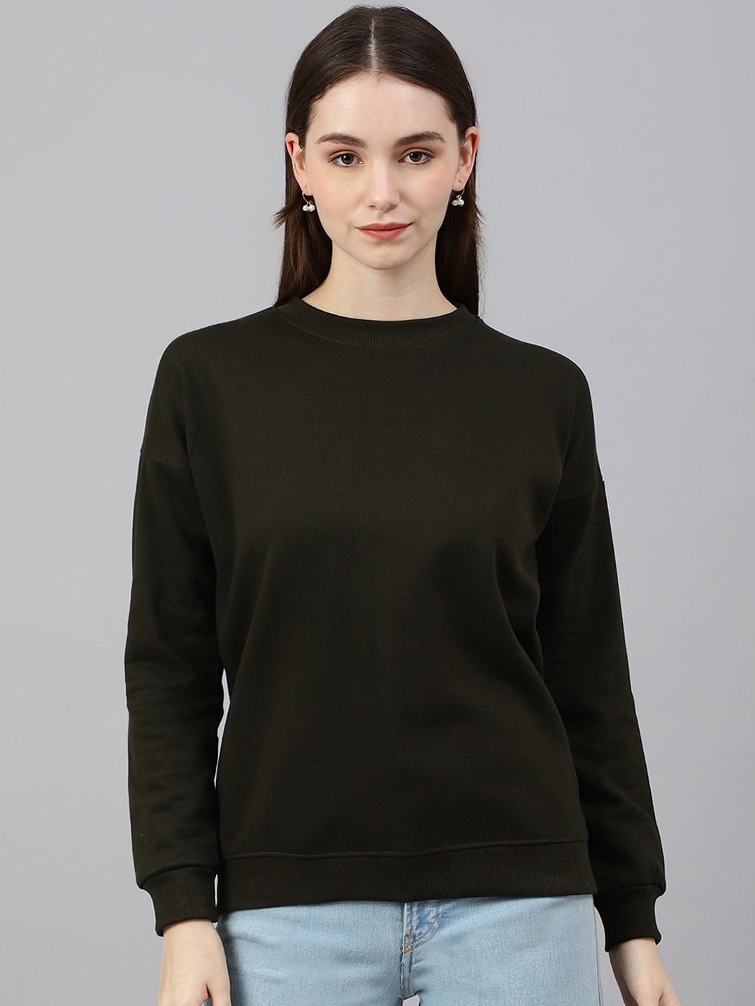 

COLOR CAPITAL Round Neck Drop Shoulder Pullover, Olive