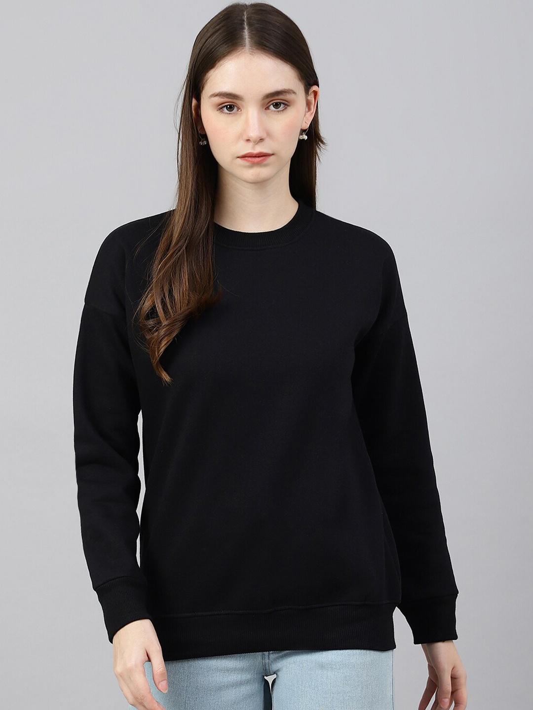 

COLOR CAPITAL Round Neck Drop Shoulder Pullover, Black
