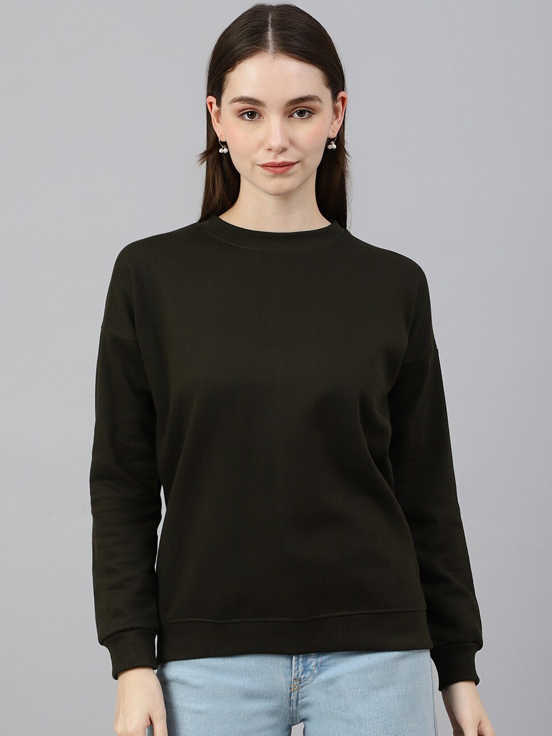 

COLOR CAPITAL Oversized Drop Shoulder Cotton Pullover Sweatshirt, Olive