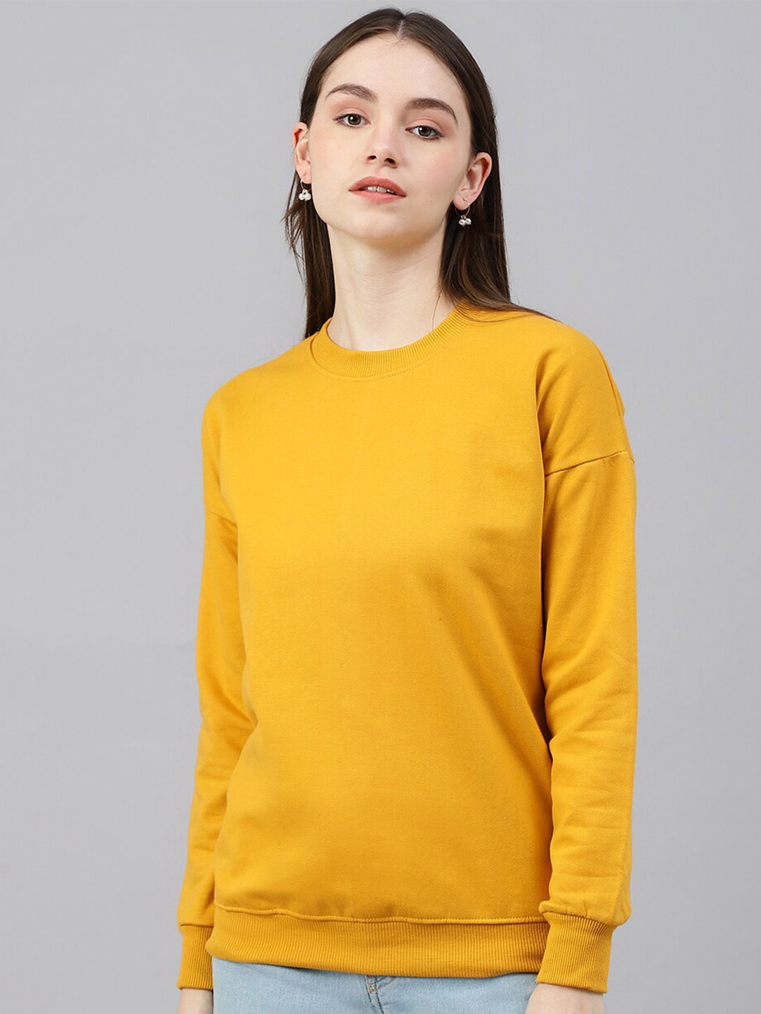 

COLOR CAPITAL Round Neck Pullover Sweatshirt, Mustard