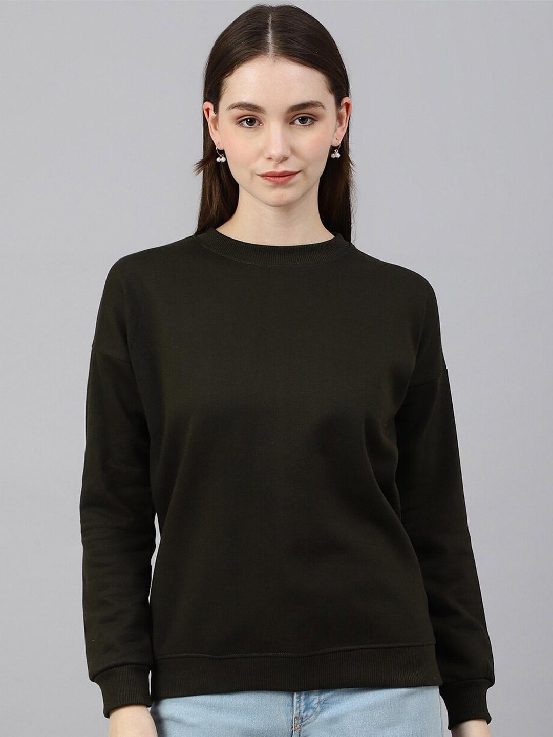 

COLOR CAPITAL Oversized Drop Shoulder Pullover Cotton Sweatshirt, Olive