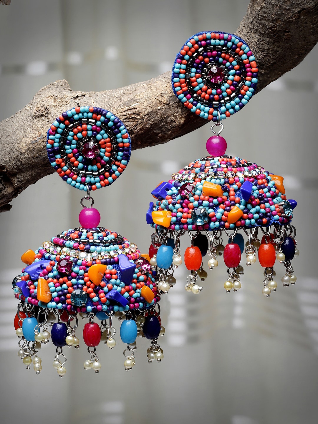 

Moedbuille Silver Plated Dome Shaped Beaded Jhumkas