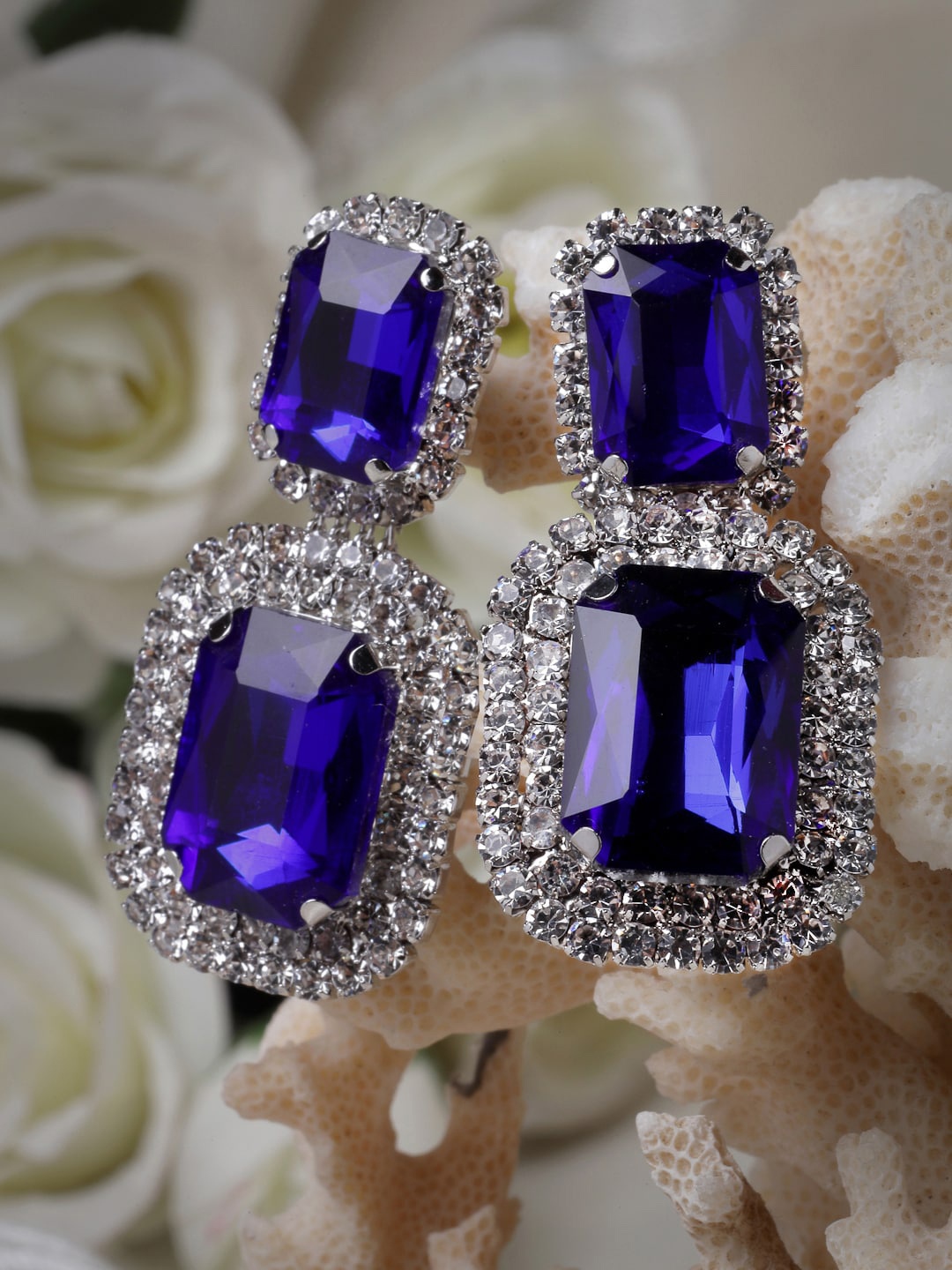 

Moedbuille Silver Plated Square Shaped Stone Studded Drop Earrings
