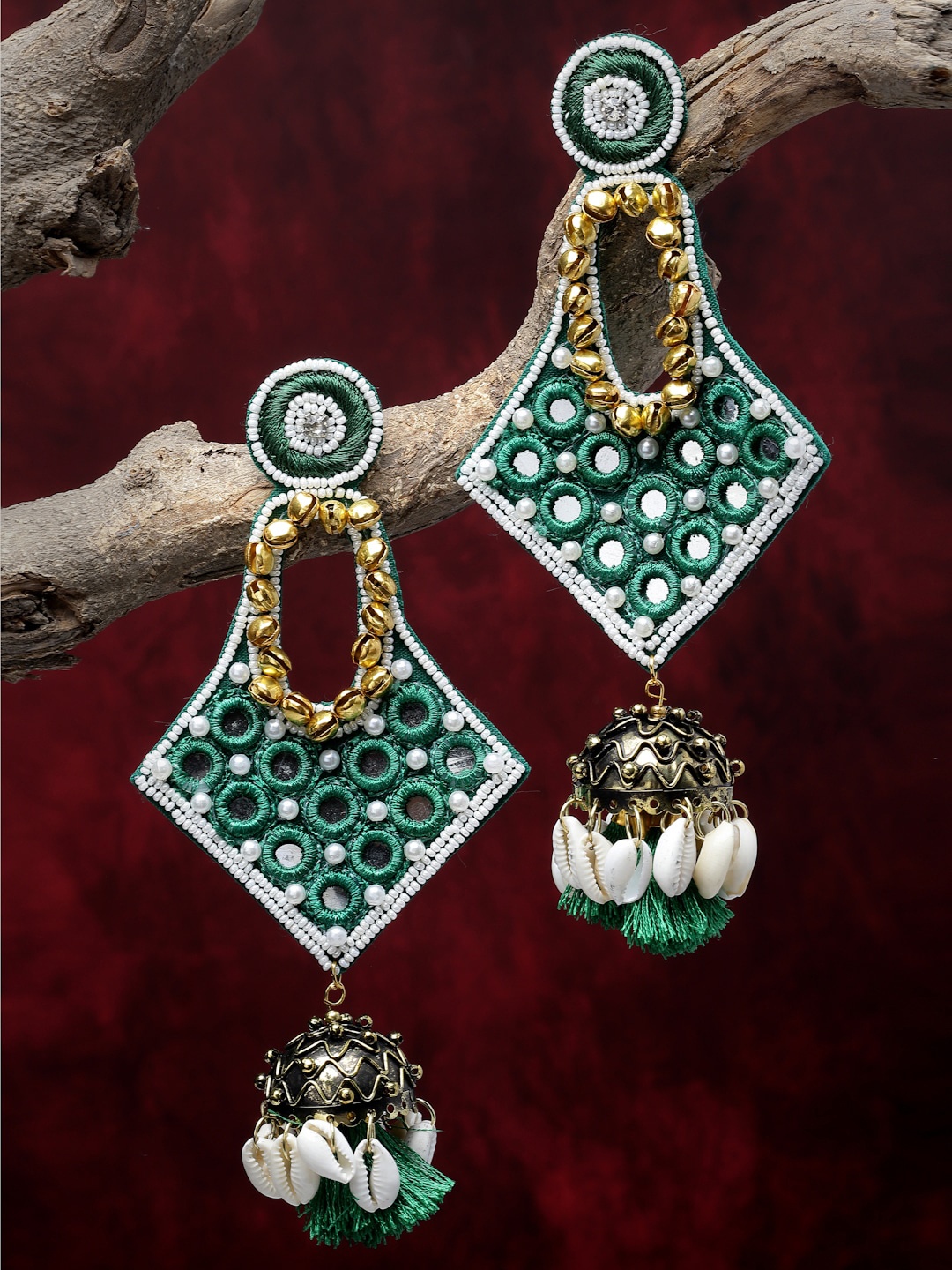

Moedbuille Gold-Plated Stone-Studded Contemporary Drop Earrings