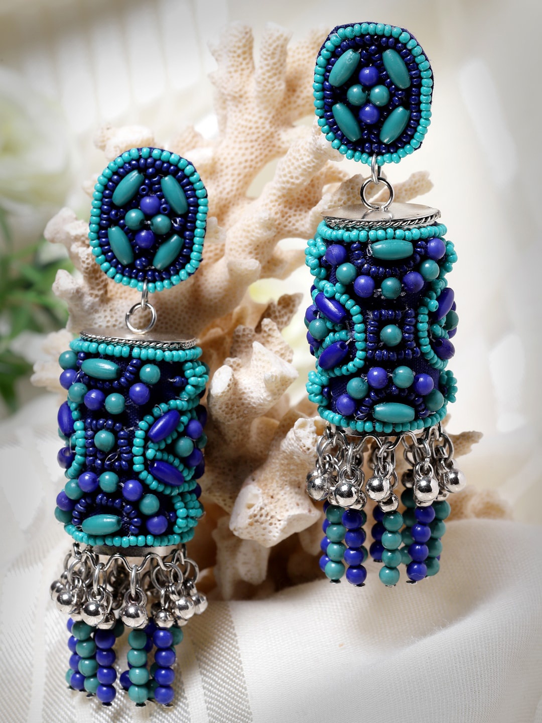 

Moedbuille Silver-Plated Beaded Contemporary Drop Earrings, Turquoise blue