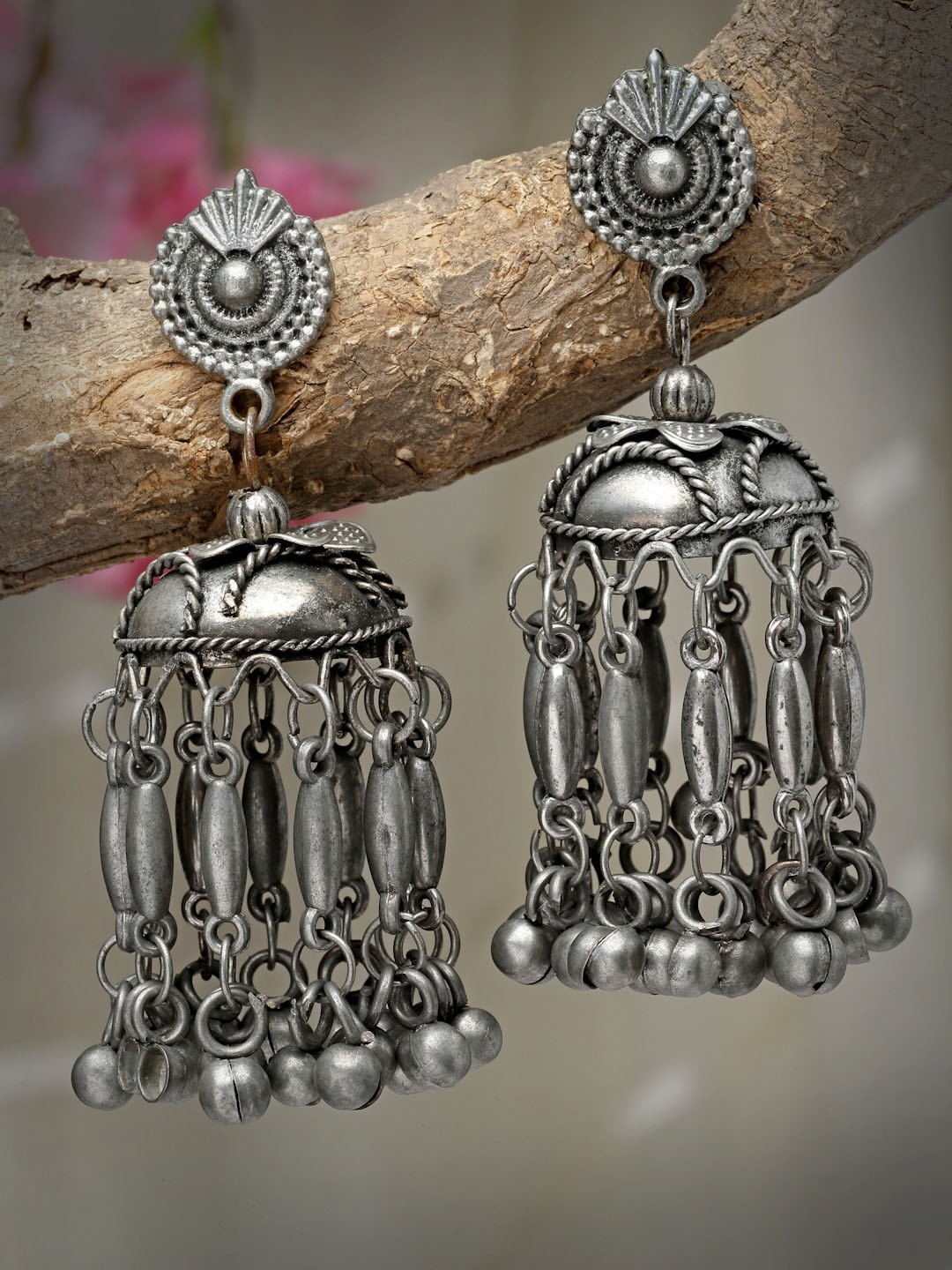 

Moedbuille Silver Plated Dome Shaped Jhumkas