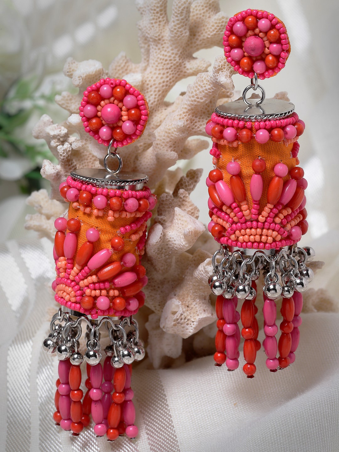 

Moedbuille Silver-Plated Dome Shaped Beaded Jhumkas